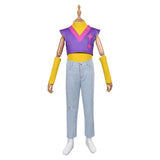 Traje de cosplay Mystery amarillo y morado para fiesta de Halloween y carnaval