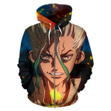 Dr. Stone Ishigami Senku Sudadera Estampada con Cremallera y Capucha para Adultos Unisex