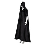 Bruja Terciopelo Negro Cárdigan Toga Capa Cosplay Disfraz Traje Fiesta Halloween Carnaval