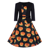 Halloween Disfraz Vestido de Manga Mediana Estampado de Calabaza Vestido para Adultos Femenino