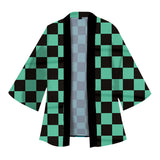 Anime Demon Slayer Guardianes de la Noche Kimono Kamado Tanjirou Halloween Cosplay Capa con Arete