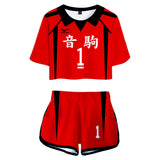 Haikyuu!! Kuroo Tetsurou Cosplay Top y Pantalones Cortos Ropa de Verano 2 Piezas para Femenino