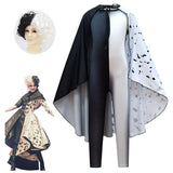 Película Cruella Niños Mono Cosplay Disfraz Halloween Capa con Peluca Carnaval Traje