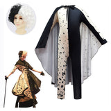 Película Cruella Niños Mono Cosplay Disfraz Halloween Capa con Peluca Carnaval Traje