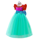 Mermaid Vestido de red de sirena fiesta de bodas de niños vestido de princesa mariposa grande lentejuelas disfraz de Halloween Per.