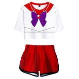 Sailor Moon Hino Rei Cosplay Top y Pantalones Cortos Ropa 2 Piezas de Verano para Femenino