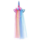 Arco Iris cabeza de unicornio brillante cabeza de gato con TUL fiesta pelo de unicornio Accesorios de fiesta Halloween Carnaval Decoración