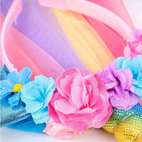 Arco Iris cabeza de unicornio brillante cabeza de gato con TUL fiesta pelo de unicornio Accesorios de fiesta Halloween Carnaval Decoración