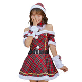 Rojo Enrejado Cosplay Navidad Disfraz Falda Vestido Carnaval Traje