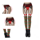 Sexy Encaje Falso Lencería Leggings Estampado de Navidad Leggings de Fiesta de Navidad para Femenino