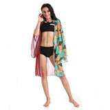 Demon Slayer Guardianes de la Noche Tomioka Giyuu Traje de Baño Dividido Desviado con Abrigo de Hilo con Estampado de Mariposas y Tiras