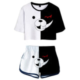 Danganronpa Monokuma Cosplay Top y Pantalones Cortos Ropa Casual de Verano 2 Piezas para Femenino