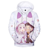 Re: Life in a Different World from Zero Sudadera Impreso de Natsuki Subaru Emilia Sudadera con Capucha Unisex