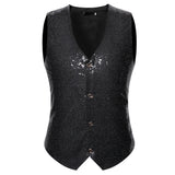 Chaleco Negro de Moda Chaleco de Lentejuelas de Novio de Boda Chaleco para Adultos Masculino