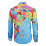 Breve Mapa del Mundo Impreso en 3D Camisa de Manga Larga Cuello Vuelto Camisa para Adultos Masculino