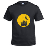 Halloween Disfraz Camiseta Impreso de Bruja y Castillo para Adultos Unisex