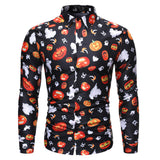 Halloween Disfraz Camisa Casual Impreso de Calabaza Camisa de Manga Larga para Adultos Masculino