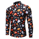 Halloween Disfraz Camisa Casual Impreso de Calabaza Camisa de Manga Larga para Adultos Masculino