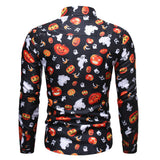 Halloween Disfraz Camisa Casual Impreso de Calabaza Camisa de Manga Larga para Adultos Masculino