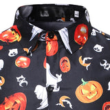 Halloween Disfraz Camisa Casual Impreso de Calabaza Camisa de Manga Larga para Adultos Masculino