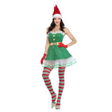 Disfraz Sexy de Duende Elf Vestido Verde de Navidad Cosplay Santa Helper Elf Vestido para Adultos Femenino