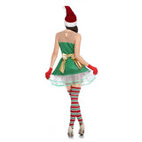 Disfraz Sexy de Duende Elf Vestido Verde de Navidad Cosplay Santa Helper Elf Vestido para Adultos Femenino