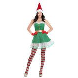 Disfraz Sexy de Duende Elf Vestido Verde de Navidad Cosplay Santa Helper Elf Vestido para Adultos Femenino