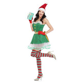 Disfraz Sexy de Duende Elf Vestido Verde de Navidad Cosplay Santa Helper Elf Vestido para Adultos Femenino