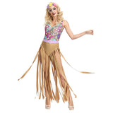 Halloween Disfraz Retro Los Años 70 Disco Hippie Mono con Flecos de Baile o Escenario para Adultos Femenino