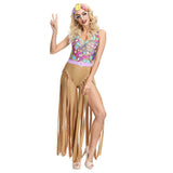 Halloween Disfraz Retro Los Años 70 Disco Hippie Mono con Flecos de Baile o Escenario para Adultos Femenino