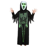 Halloween Esqueleto Luminoso Disfraz de Horror Cosplay Capa para Niños