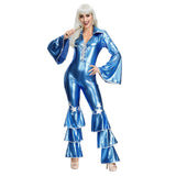 Halloween Disfraz Mono Azul Retro Los Años 70 Disfraz de Show de Discoteca para Adultos Femenino