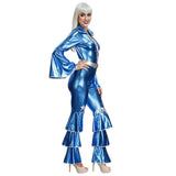 Halloween Disfraz Mono Azul Retro Los Años 70 Disfraz de Show de Discoteca para Adultos Femenino