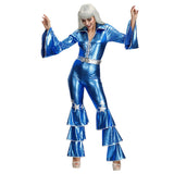 Halloween Disfraz Mono Azul Retro Los Años 70 Disfraz de Show de Discoteca para Adultos Femenino
