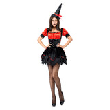 Halloween Disfraz de Bruja Cosplay Vestido Sexy de Color Negro y Rojo para Adultos Femenino