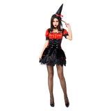 Halloween Disfraz de Bruja Cosplay Vestido Sexy de Color Negro y Rojo para Adultos Femenino