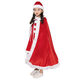 Navidad Terciopelo Rojo Sra. Santa Vestido con Capa Santa Claus Disfraz de Fiesta para Niñas