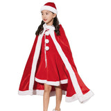 Navidad Terciopelo Rojo Sra. Santa Vestido con Capa Santa Claus Disfraz de Fiesta para Niñas
