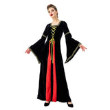 Halloween Renacimiento Retro Vestido Largo con Cuello Cuadrado y Manga Acampanada Vestido para Adultos Femenino