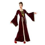 Halloween Renacimiento Retro Vestido Largo con Cuello Cuadrado y Manga Acampanada Vestido para Adultos Femenino