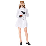 Halloween Vestido Corto Blanco de Laboratorio Cosplay Vestido de Manga Larga para Adultos Femenino