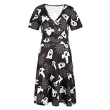 Halloween Disfraz Vestido de Manga Corta Estampada de Fantasma Vestido para Adultos Femenino