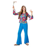 Halloween Retro Los Años 70 Hippie Disfraz Halloween Traje Conjunto para Adultos Femenino