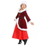 Santa Claus Vestido Rojo de Manga Larga de Navidad para Niñas