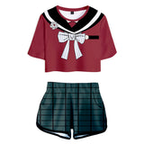 Danganronpa V3: Killing Harmony Maki Harukawa Cosplay Top y Pantalones Cortos 2 Piezas Ropa Casual para Femenino