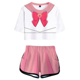 Sailor Moon Chibiusa Cosplay Conjunto de Top Corto y Pantalones Cortos Ropa de Verano 2 Piezas para Femenino