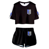 Ataque a Los Titanes Attack on Titan Top y Pantalones Cortos Cosplay Ropa Casual de Verano de 2 Piezas para Femenino