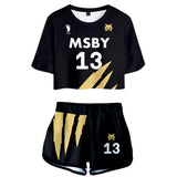Haikyuu!! Atsumu Miya MSBY Black Jackal Cosplay Top y Pantalones Cortos Ropa de Verano 2 Piezas para Femenino