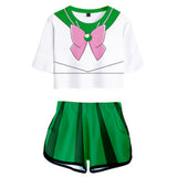 Sailor Moon Kino Makoto Cosplay Conjunto de Top y Pantalones cortos Ropa Casual de Verano 2 Piezas para Femenino