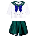 Sailor Moon Kaiou Michiru Cosplay Top y Pantalones Cortos Ropa Casual de Verano 2 Piezas para Femenino